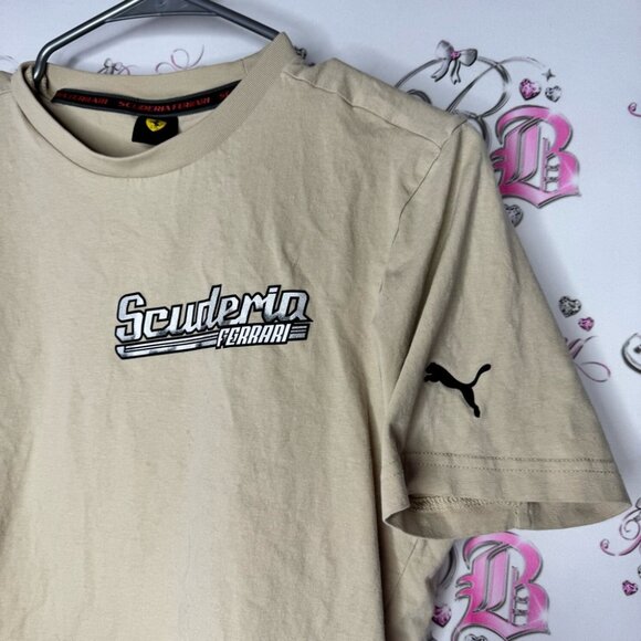 Puma Ferrari tshirt tan sand graphic racing logo car Ferrari white black white - Picture 3 of 10
